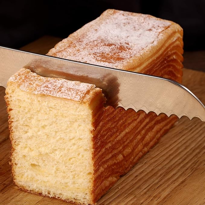 8" Serrated Bread Knife, Made of 67 Layers Damascus w/Octago Indonesian Ebony Handle Professional Cuts Thick Loaves Effortlessly have Razor Sharp and Superb Edge Retention