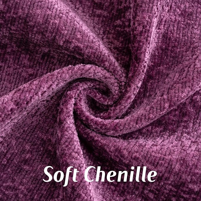 FUTEI Purple Chenille Throw Pillow Covers 26x26 Inch Set of 2,Soft Cozy Bound Edge Design Euro Pillow Sham,Home Decor for Couch Bed Living Room