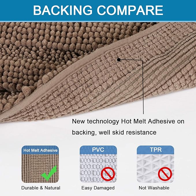 H.VERSAILTEX Bathroom Rugs Bath Rug Set 2 Piece Bathroom Contour Rug Toilet Mat Sets Non Slip Contour Bath Rug Ultra Thick Water Absorbent Striped Bath Mats(20" x 32" Plus 20" x 20" U, Taupe Brown)