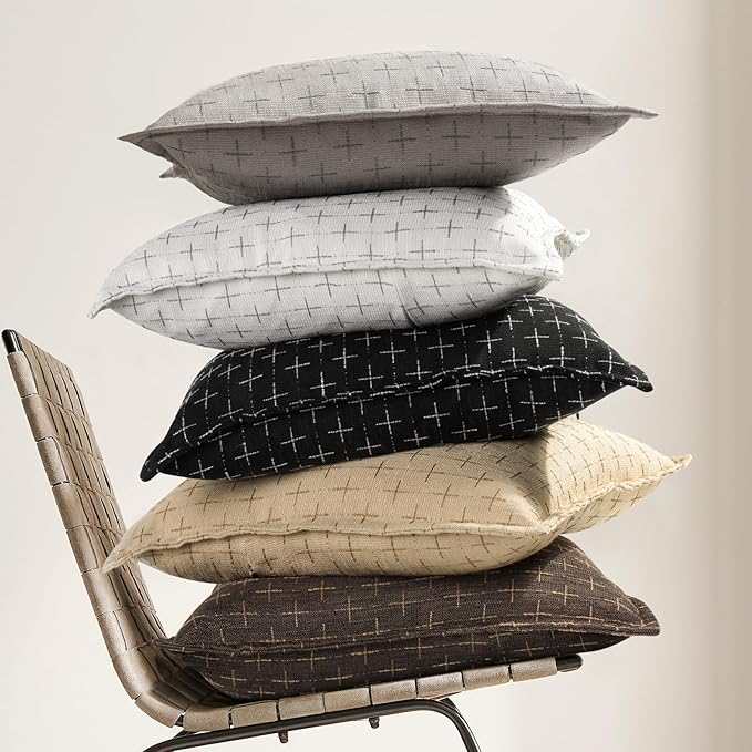 Pillow Covers 26x26 Set of 2 Soft Polyester Textured Pillow Covers with Stylish Flange Edge Cozy Farmhouse Throw Pillows for Couch Bed Sofa Living Room