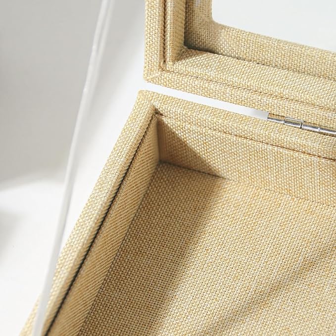 Coward Jewelry Organizer Box, Yellow Linen Blank Display Tray Case with Lid for Storage Necklaces Bracelets Rings Beads and Jewelry Accessories