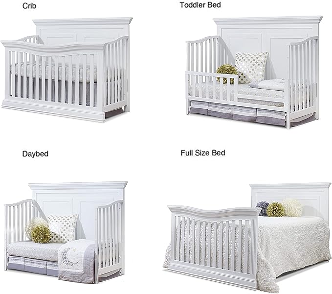 Sorelle Furniture Paxton Crib, Classic 4-In-1 Convertible Crib, Made of Wood, Non-Toxic Finish, Wooden Baby Bed, Toddler Bed, Child’s Daybed and Full-Size Bed, Nursery Furniture - White