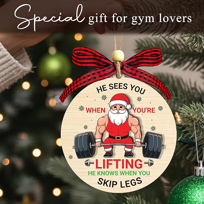 Weightlifting Christmas Ornament 2025-2 Layer Wooden Weightlifting Ornaments for Christmas Tree - Funny Weight Lifting Gifts for Men, Woman - Fitness Hanging Decor for Body Builders Weightlifters