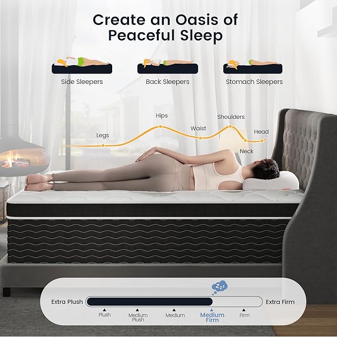 10 Inch Queen Mattress in a Box, Cooling & Breathable Medium Firm Mattress with Gel Memory Foam and Pocket Springs for Queen Size Bed, 100 Night Sleep Trial, CertiPUR-US Certified