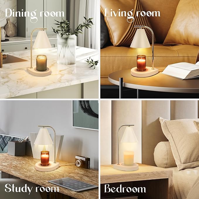 Candle Warmer Lamp with Timer, Dimmable Candle Lamp for Small and Large Jar Candles, Modern Candle Warmer Lamp with 2 Bulbs(White Gold)