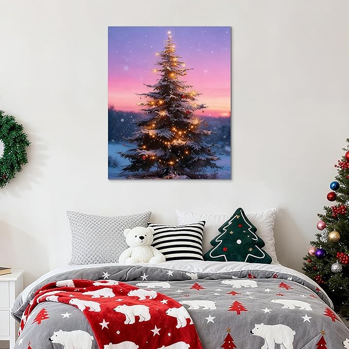 Framed Christmas Pictures Wall Decor,Vintage Pine Tree Prints,Winter Christmas Canvas Wall Art Decoration for Bedroom Bathroom Living Room Rustic Xmas Holiday Gifts (Christmas Tree 12, 11'' X 14'')