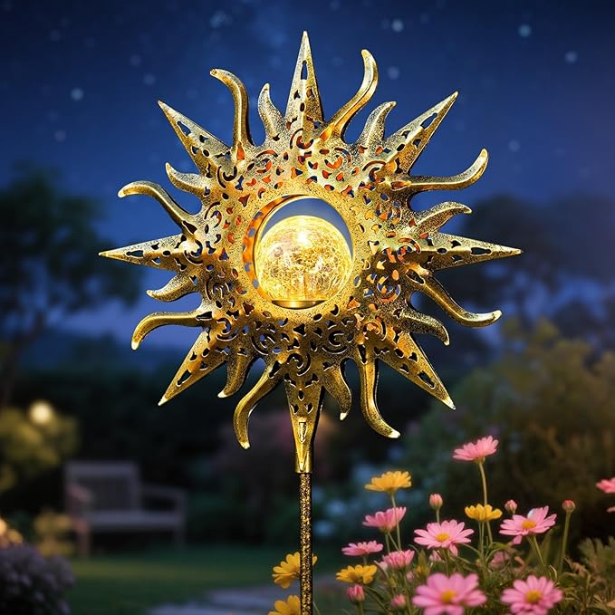 TAKE ME Sun Solar Lights Outdoor Waterproof Metal Garden Stakes for Patio Yard Walkway LawnPatio Mothers Day Gifts Mom Wife Grandma (Sun)