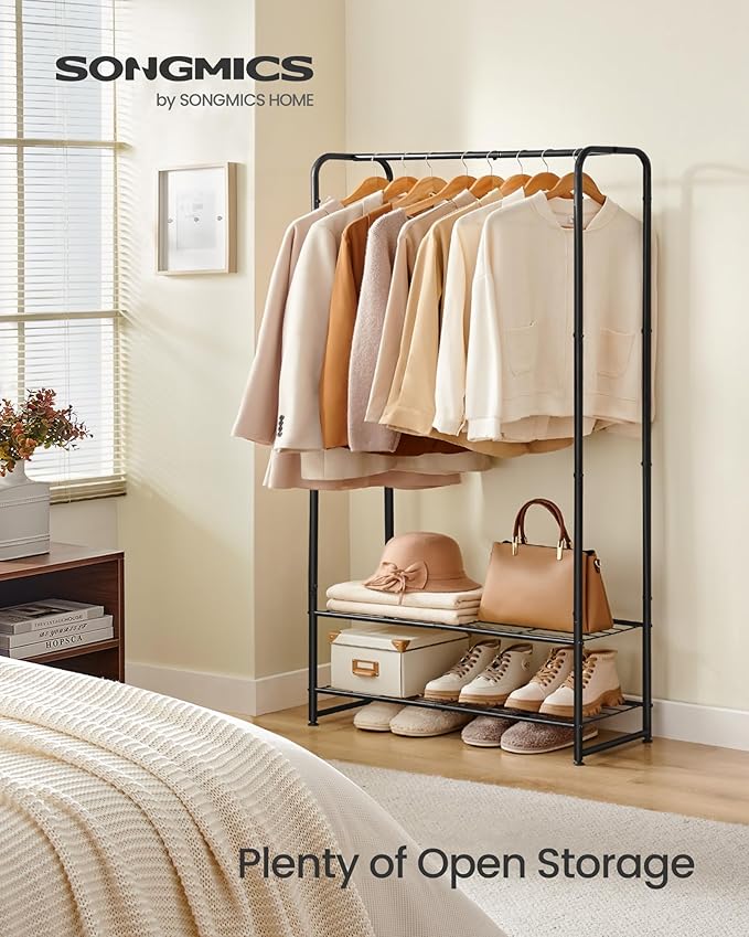 SONGMICS Wardrobe Closet, 28.7 Inch Large Portable Closet, Clothes Rack for Hanging Clothes,Heavy Duty Garment Rack, Storage Organizer with Shelves, 28.7 x 11.4 x 62.4 Inches, Black ULGR461B01