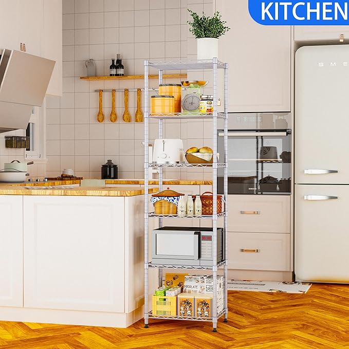 REGILLER 6 Wire Shelving Steel Storage Rack Adjustable Unit Shelves for Laundry Bathroom Kitchen Pantry Closet(Silver, 11.7" D x 16.8" W x 63" H)