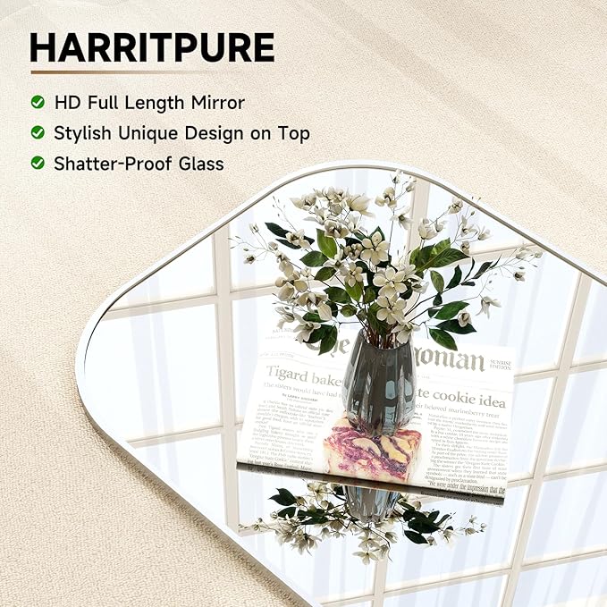 HARRITPURE 71"x26" Full Length Mirror Full Body Mirror Top Rounded Corner Aluminum Frame Hanging or Leaning Wall Floor Mirror with Stand for Living Room Bedroom Cloakroom,Silver