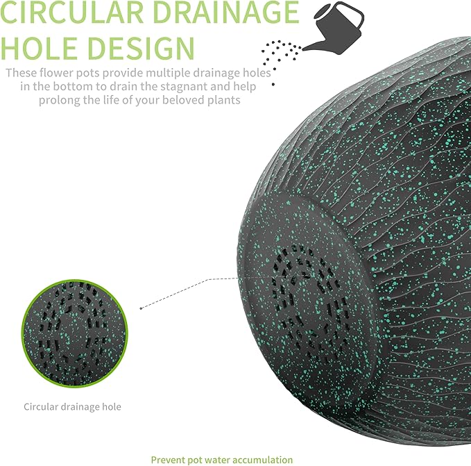 12/10/9 Inch Plant Pots, 3 Pack Large Flower Pots for Indoor and Outdoor Plants with Water Ripples, Large Plastic Flower Pots with Drainage Holes and Tray for Garden Indoor Plants