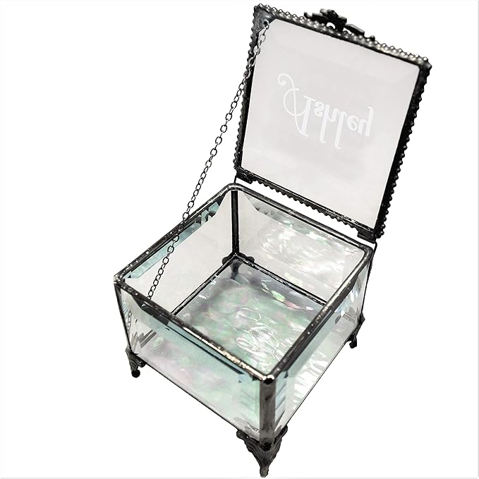 Personalized Engraved Jewelry Box Decorative Vanity Display Stained Glass Keepsake -J Devlin Box EB217-1 (Clear Beveled)