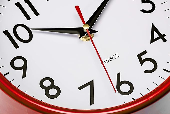 Bernhard Products Red Wall Clock 8" Retro Kitchen Silent Non-Ticking Quality Quartz Battery Operated Round Clock for Office Classroom Bedroom Bathroom Easy to Read