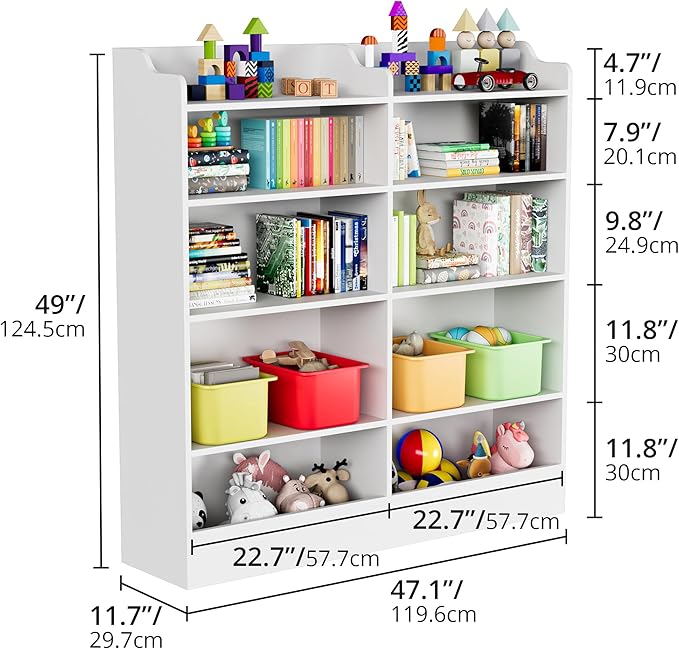 Cozy Castle Toy Storage Organizer, 5 Tier Kids Bookshelf, 10 Cube Toddler Bookcase Storage Cabinet for Playroom, Kids Room, Living Room, Nursery, Cubby, Kindergarten (White)