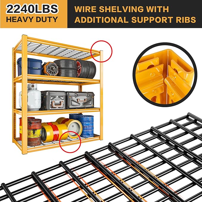 REIBII 40" W Garage Shelving 2240 LBS Storage Shelves Adjustable Heavy Duty Shelving 4 Tier Metal Shelves for Storage 59.5"H Metal Shelf for Pantry Basement Warehouse 40"W × 19.5"D × 59.5"H, 4 Pack