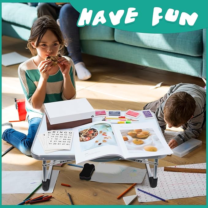 Suzile 2 Pcs Kids Lap Desk with Dry Erase Board, 24" x 16" Foldable Study Tray with Drawer, Markers & Eraser, Portable Desk for Art, Homework, First Day & Back to School Supplies