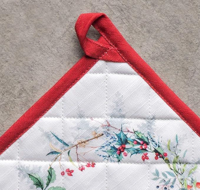 Maison d' Hermine 100% Cotton Oven Mitt & Pot Holder Set (7.5"x13" & 8"x8") Heat Resistant BBQ Cooking Gloves with Loop for Thanksgiving Christmas Decorations Handling Hot Pans (Morzine)