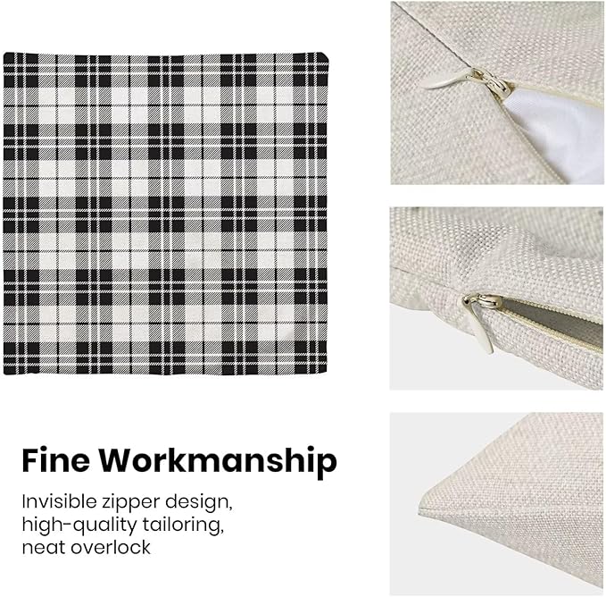 BETGINY Black and White Pillow Covers 18 x 18 Inch Pack of 2, Checkered Buffalo Plaid Decorative Throw Pillow Cases Outdoor Linen Farmhouse Modern Cushion Cover for Bedroom Home Sofa Decor