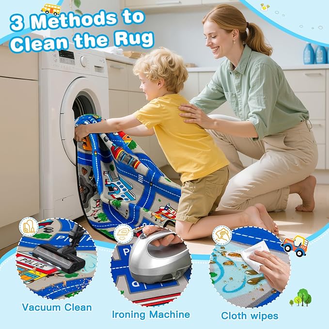 Road Car Rug, 5x7 Ft City Road Rug for Kids, Extra Thick (0.4in) Kids Floor Play Mat and Car Carpet with Realistic Colors - Perfect for Children, Soft and Non-Slip for Playroom and Bedroom