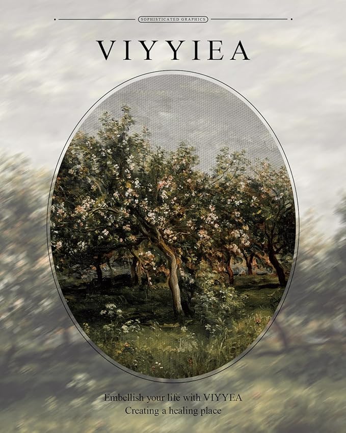 VIYYIEA Gold Framed Wall Art Canvas Print Home Decor Fruit trees Vintage Oil Painting Prints Modern Blossom Apple Tree Pictures Botanical Landscape Farmhouse Wall Decor for Bedroom Bathroom 13x16in