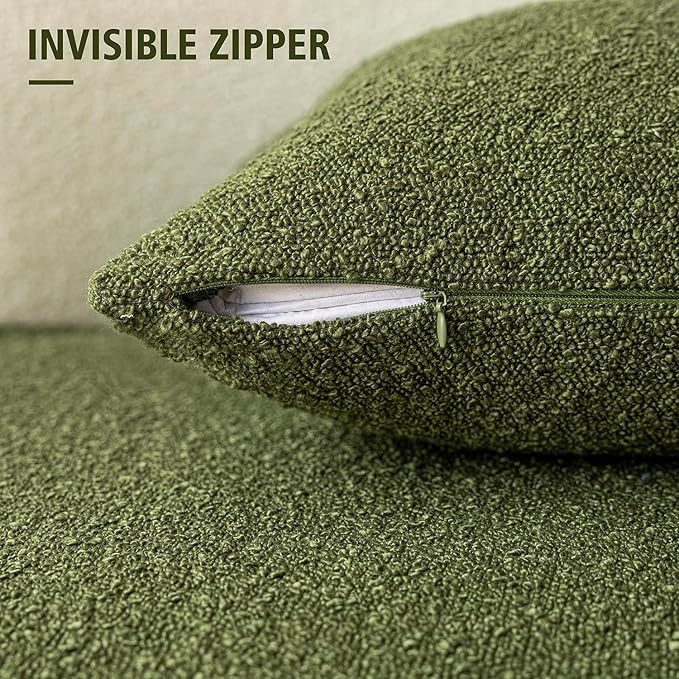 Foindtower Pack of 2 Modern Textured Boucle Throw Pillow Covers Accent Solid Decorative Lumbar Pillow Cases Cozy Couch Cushion Case for Chair Sofa Bedroom Living Room Home Decor, 12 x 20 Inch,Green