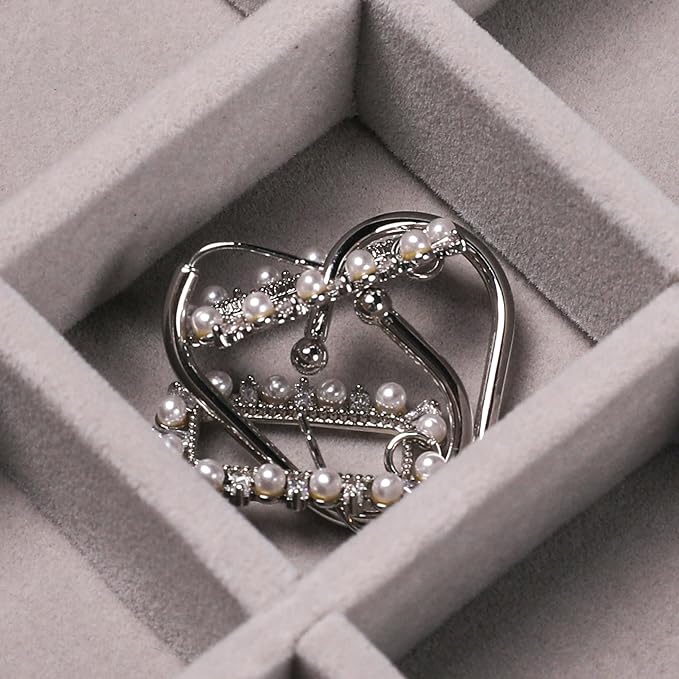 Frebeauty Small Jewelry Tray Set,Stackable Velvet Jewelry Organizer Tray,Mini Jewelry Drawer Organizer,Drawer Inserts,4.92 x 3.74 x 0.9 Inches,Earring Organizer for Women(Set 4,Grey)