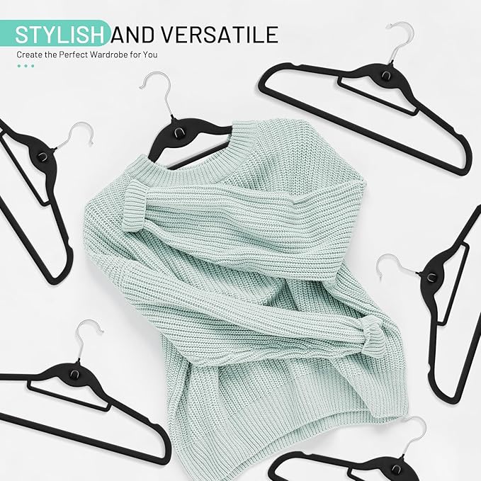 Velvet Hangers 30 Pack, STOPKLAS Black Clothes Hanger Non Slip Felt Hangers with 360° Swivel Hook, Thin Hanger Space Saving, Heavy Duty Closet Hanger for Clothes, Coats, Suits, Dress, Pants