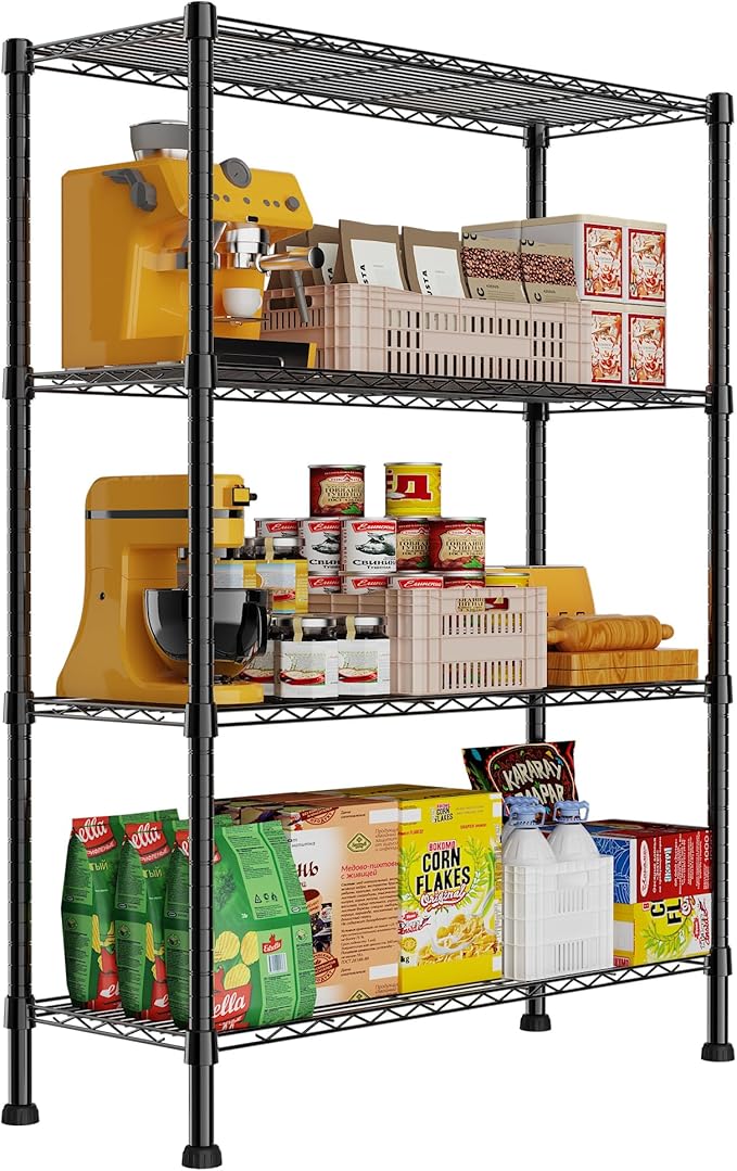 REGILLER 4-Wire Shelving Metal Storage Rack Adjustable Shelves,Standing Storage Shelf Units for Laundry Bathroom Kitchen Pantry Closet(Black,14.1" D x 36.1" W x 54" H)