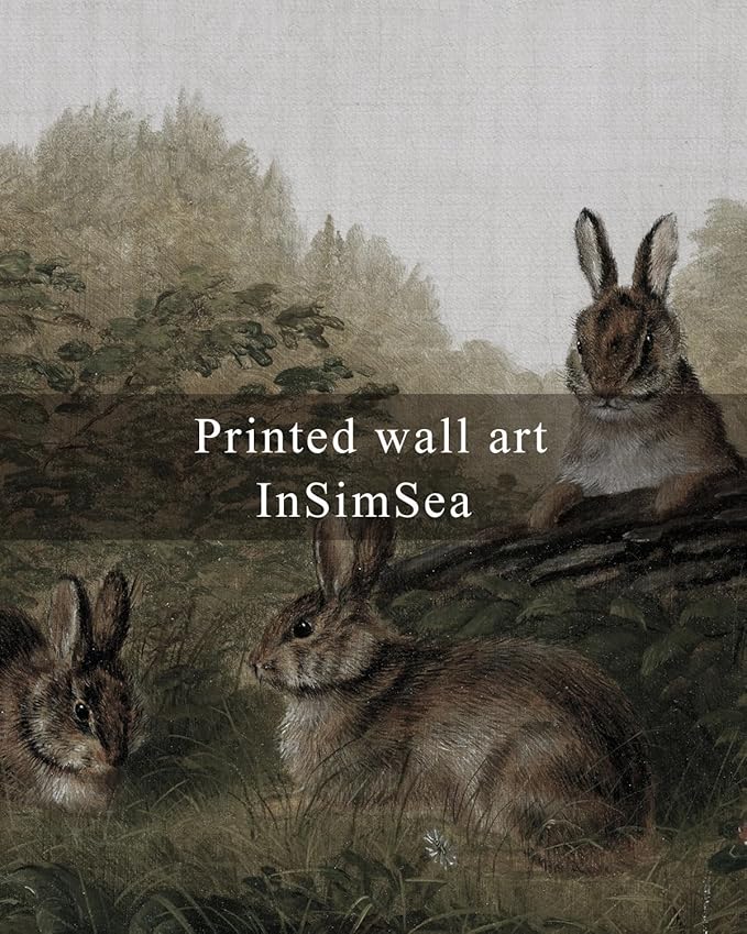 InSimSea Framed Wall Art for Living Room Three Rabbits Vintage Wall Art Easter Bunny Decor Aesthetic Animal Landscape Oil Painting Countryside Farmhouse Wall Decor Colorful for Bedroom Office 12x16in
