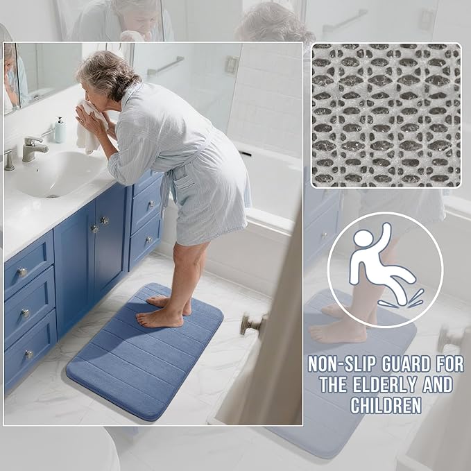 Yimobra Bathroom Runner 55"x24", Non Slip Memory Foam Bath Mat, Super Soft Water Absorbent Hallway Carpet, Machine Washable Rug for Vanity Tub Shower, Denim Blue