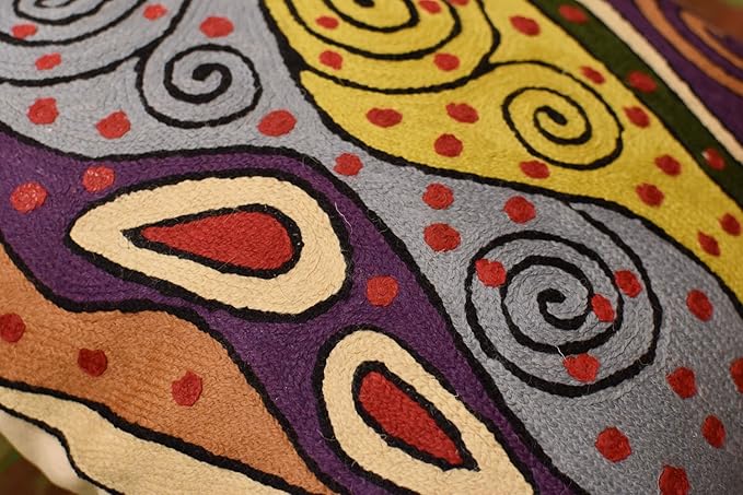 Klimt Purple Modern Accent Pillow Cover Purple | Mid Century Chair Cushions | Abstract Throw Pillows | Contemporary Pillowcase | Modern Couch Pillows | Hand Embroidered Cushion | Wool Size 18x18