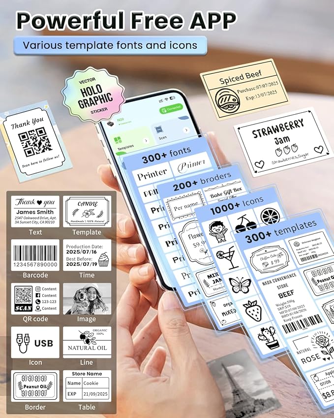 Label Makers, Label Maker Machine with Tape, Bluetooth Label Maker, Portable Thermal 2 Inch Label Printer for Small Business, Barcode, Address, Logo, Clothing, Sticker Printer for Phones & PC