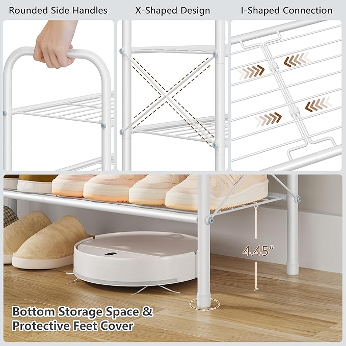 Hoctieon 4 Tier Mesh Style Shoe Rack, Entryway Shoe Shelf, Shoe Storage Organizer, Shoe Rack for Closet, Space Save for Bathroom, Garage, Hallway, Bedroom, Living Room, White