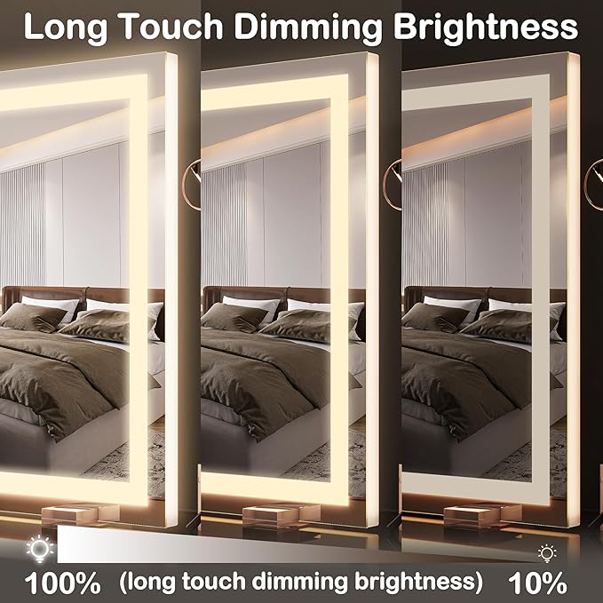 FENNIO Makeup Mirror with Lights 22"x19" ，LED Makeup Mirror ，Large Vanity Mirror with Lights，Touch Sensor with Dimmable 3 Modes, Square White