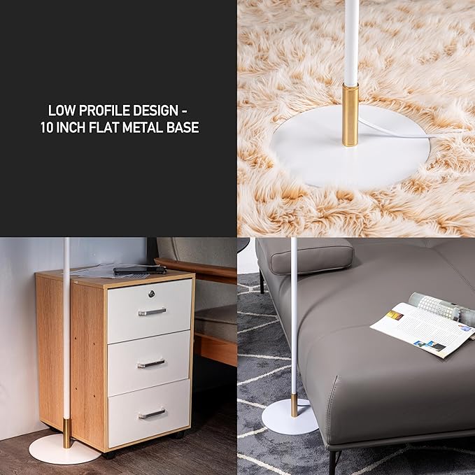 O'Bright Velum Floor Lamp - Elegant Linen Shade, Pull Chain Switch, Luxury Gold Handle, Modern Minimalist Design - Perfect for Living Room, Bedroom, Office - White