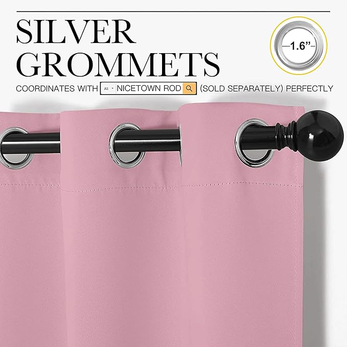 NICETOWN Window Curtain Panels, Thermal Insulated Solid Grommet Blackout Draperies/Drapes for Basement (Crystal Pink, 1 Pair, 29 by 45-inch)