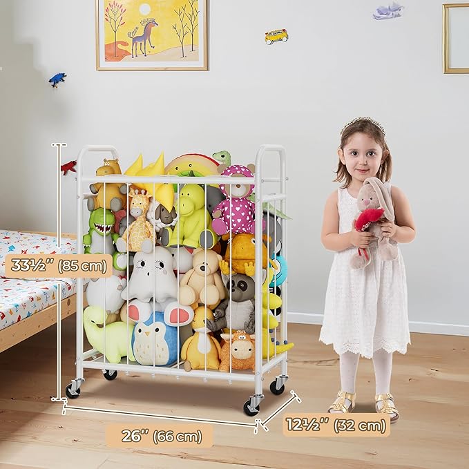 GRANNY SAYS Stuffed Animal Storage, Plushies Storage with Wheels, Stuffed Animal Zoo Storage Tube, Toy Storage Organizer, Stuffed Animal Holder for Kids Room, Playroom, Nursery, White