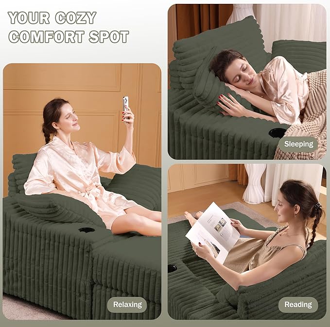 Garvee Oversized Chaise Lounge Chair Indoor with Storage Ottoman, Upholstered Corduroy Sofa Bed Cloud Couch with 3 Pillows, Single Sleeper Sofa Chair for Living Room, Bedroom