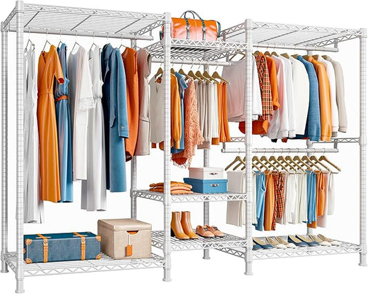 Raybee Clothes Rack Heavy Duty Clothing Racks for Hanging Clothes Adjustable Hanging Clothes Rack Garment Rack, White, 13.9" D x 70.6" W x 77" H