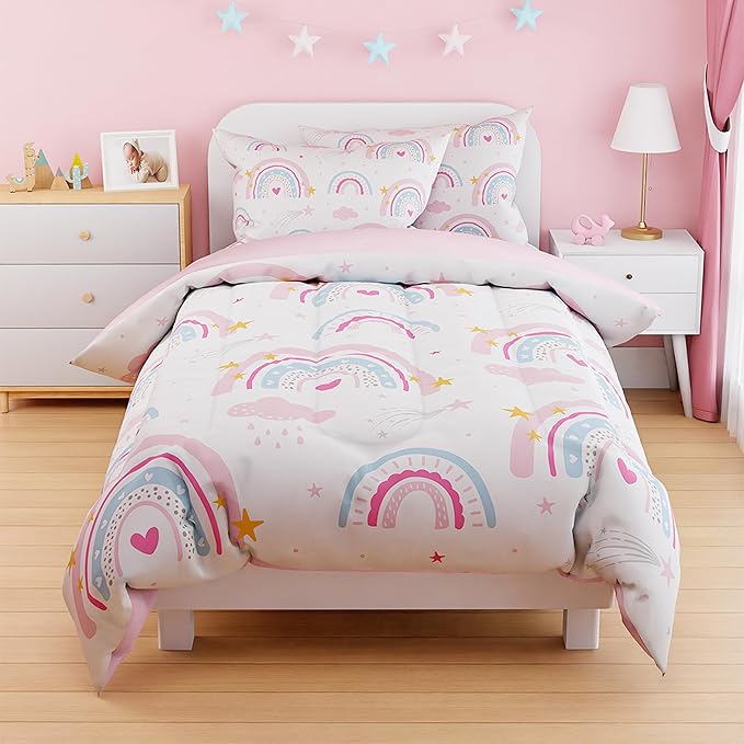 SANDJEST Rainbow Duvet Cover Sets Twin Size for Kids Girls, Include 1 Polyester Comforter Cover 68x86 Inches and 1 Pillowcase 20x26 Inches, Comforter Not Included, Gift for Christmas Birthday