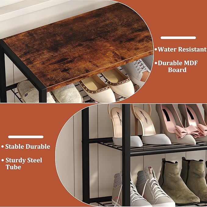 Yusong Shoe Rack Organizer, 5 Tier Industrial Shoe Storage Shelf, Narrow Sturdy Metal Shoe Shelves for Closet Entryway, Rustic Brown