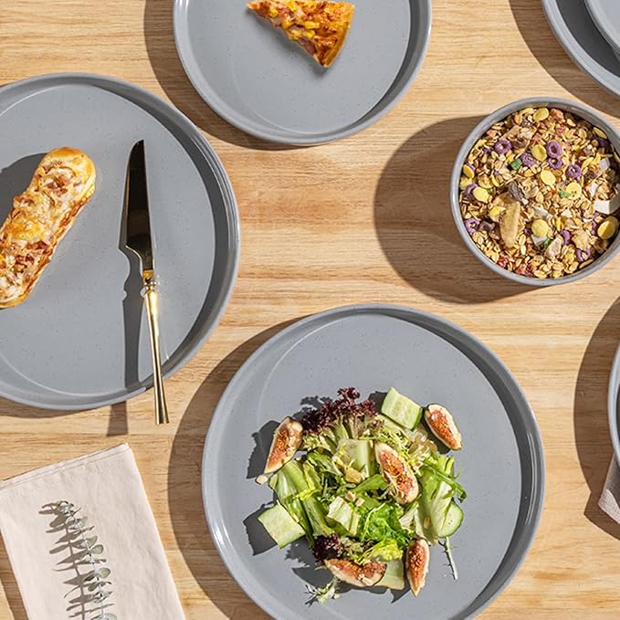 AmorArc Ceramic Dinnerware Set for 6 | Speckled Stoneware Plates and Bowls with Rustic Terracotta Underside| Scratch Resistant,Dishwasher & Microwave Safe Dishes Sets- 18pcs Gray