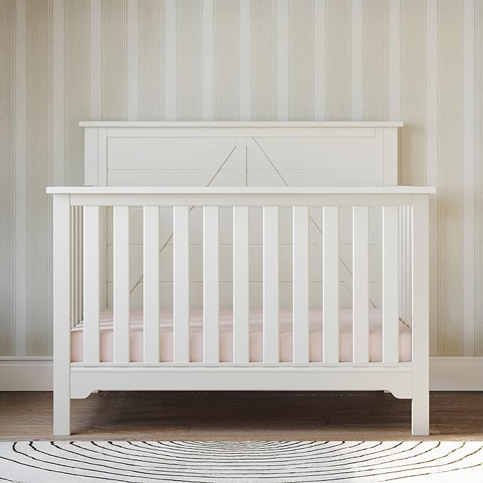 Child Craft Woodland 4-in-1 Convertible Crib, Baby Crib Converts to Day Bed, Toddler Bed and Full Size Bed, 3 Adjustable Mattress Positions, Non-Toxic, Baby Safe Finish (Brushed Cotton)