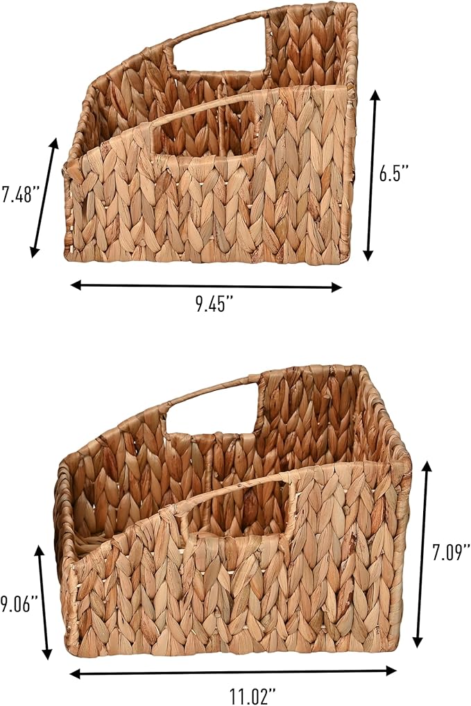 happimess BSK1007A-2SET Havanah Southwestern Hand-Woven Hyacinth Slanted Nesting Wicker Baskets with Handles, Seagrass Container for Decoration in Living Room, Bedroom, Closet, Natural (Set of 2)