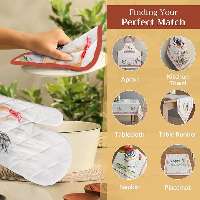 Maison d' Hermine Pot Holders Set 100% Cotton Heat Resistant Potholders 8" x 8" Hot Pads with Loop BBQ, Cooking, Baking, Grilling, Kitchen, Handling Hot Pans Spring/Summer (Pack of 2, Campagne)