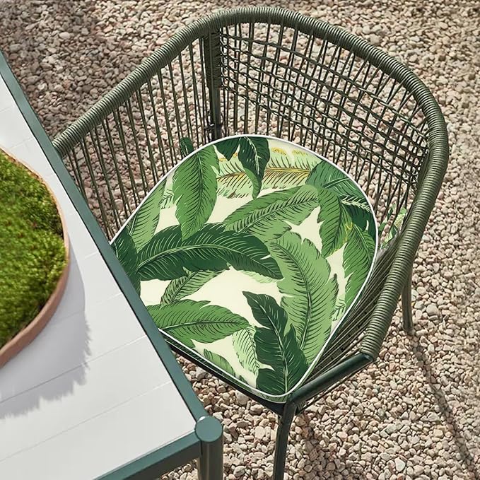 Set of 2 Outdoor Chair Cushions 19"x19"x2",Water Repellent Patio Seat Cushion with Ties and Removable Covers,Dining Chair Cushions for Indoor Kitchen and Patio Furniture,Swaying Palms Green