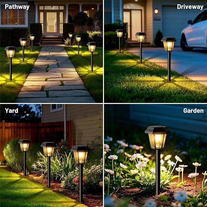 Solar Pathway Lights Outdoor 8 Pack Solar Lights Outdoor Waterproof with 3000K Tungsten Filament Bulb, Decor Driveway Lighting for Yard Garden Landscape Walkway Path Lawn Father's Day (Warm White)