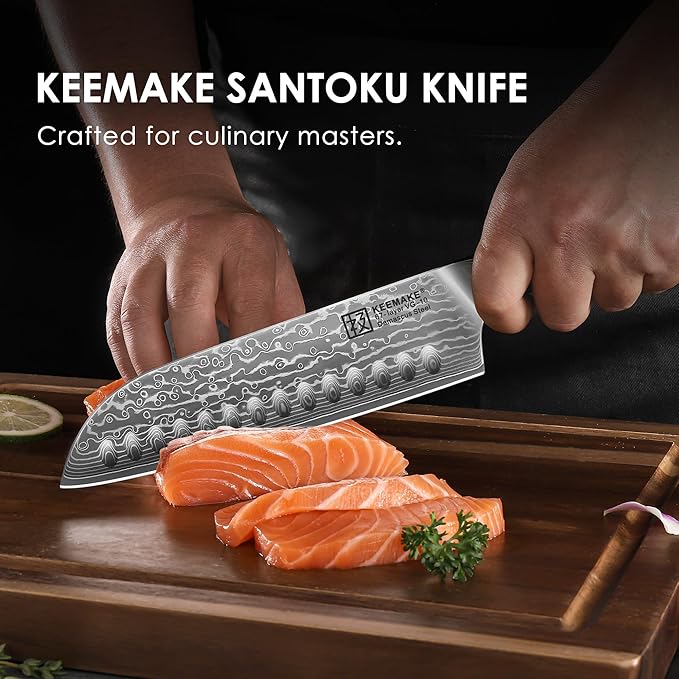 KEEMAKE Santoku Knife 7 inch, Ultra Sharp Damascus Kitchen Knife with Ergonomic Handle, 67-Layer Damascus Steel Knife, Japanese Chef Knife for Sushi Sashimi, Chopping Knife for Fruit Vegetable Meat