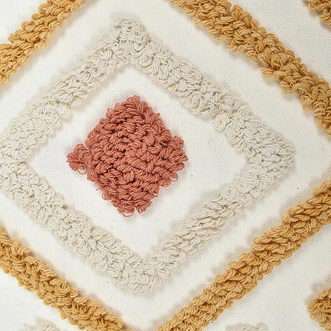 Boho Pillow Covers 18X18 Inch Boho Tufted Throw Pillow Covers Decorative Tassels Cushion Cover Farmhouse Pillow Case for Couch Sofa Bed Living Room Bedroom, Rust