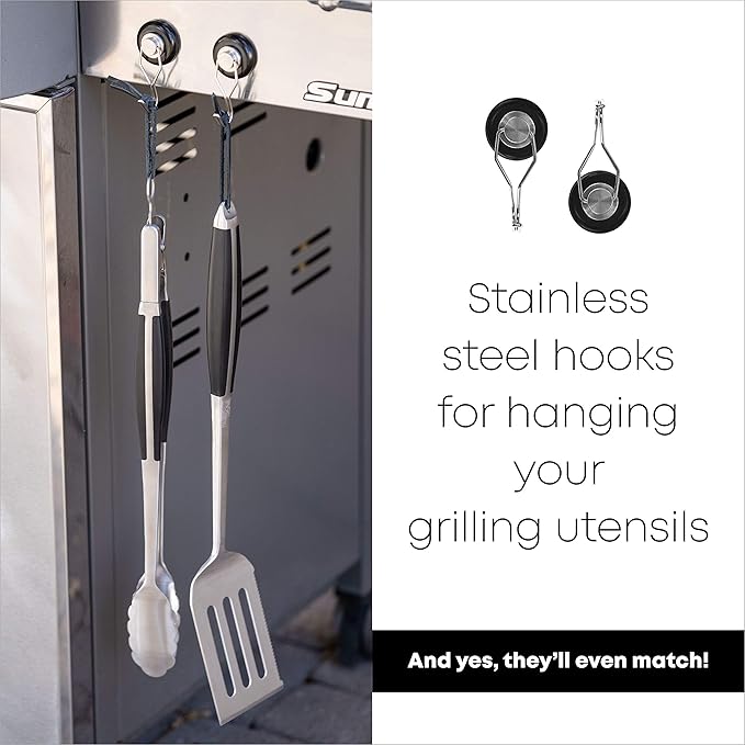 Grilling Accessories by Magnum Grill - 5 Piece BBQ Tools Set with 18" Grill Spatula, Tongs for Cooking, BBQ Grill Mat and 2X Strong Magnetic Hooks for Hanging on Barbeque - Heavy Duty Metal Grill Set